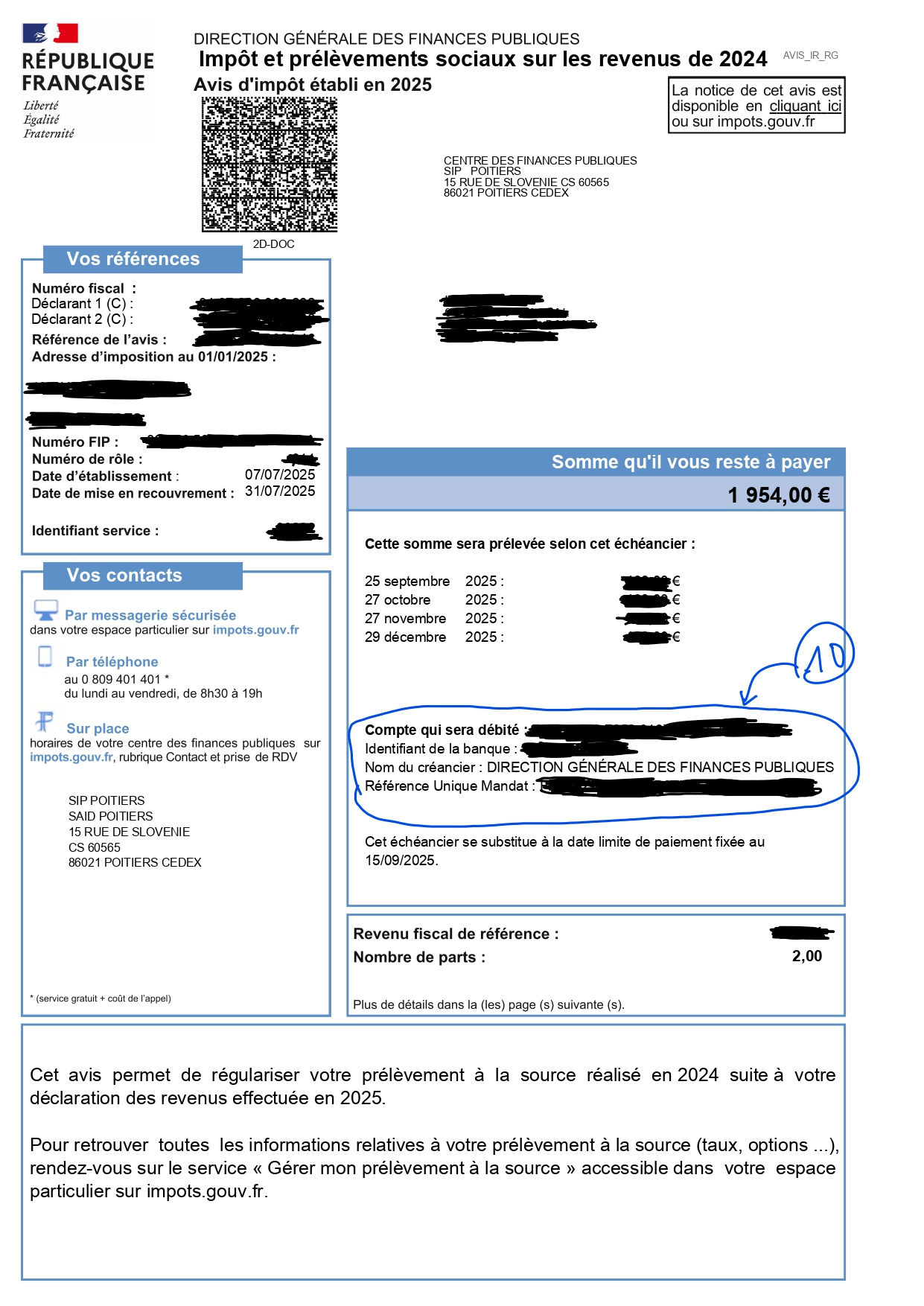 Example of French tax assessment notice - declarant section